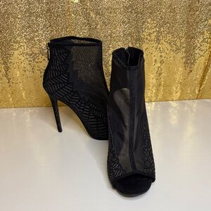 Jessica Simpson Ozwaldi peep-toe mesh black stiletto booties